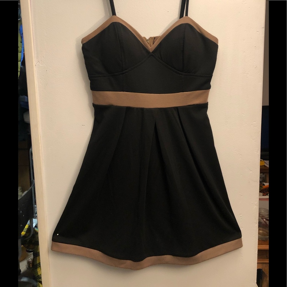 Black dress with tan accents- dress it up or down!